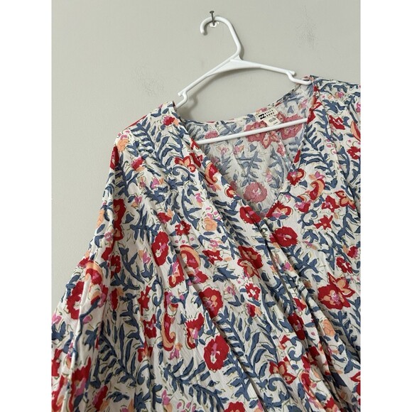Billabong Safe Bet Surplice Top Floral V-Neck Boho Blouse Size Medium - Picture 5 of 11